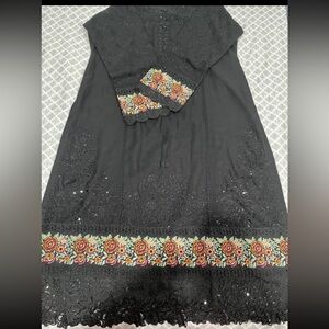 Black Embroidered Dress with Floral Accents